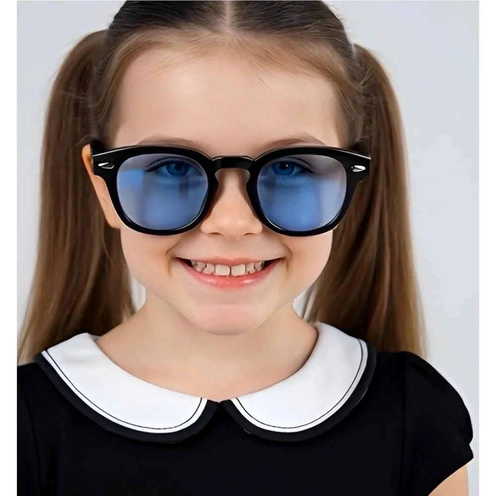Kids Round Sunglasses ‎ Frame Light Blue Lens Fashion Sun Protection Boys Girls